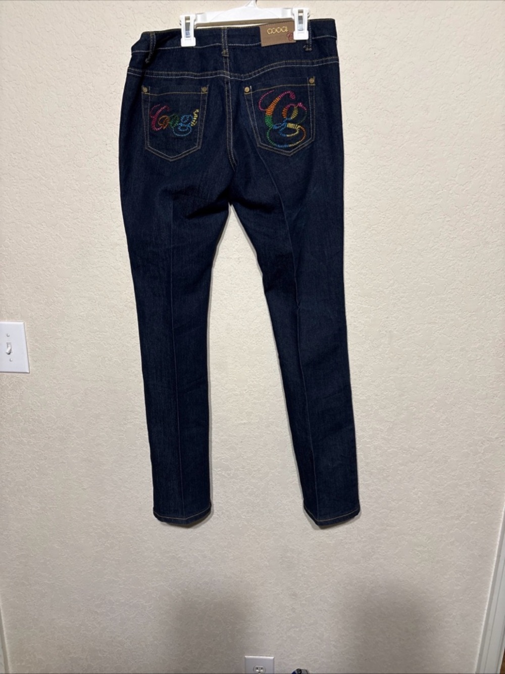 COOGI Dark Indigo Skinny Jeans with Rainbow Pocket Embroidery